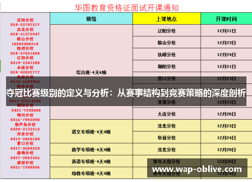 夺冠比赛级别的定义与分析：从赛事结构到竞赛策略的深度剖析